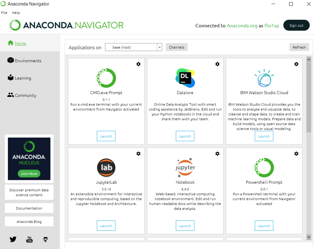 Anaconda Navigator: Launch JupyterNotebook