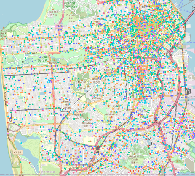 Crime Map of San Francisco - Kaggle Crime Prediction Challenge. Crim Classification XGBoost